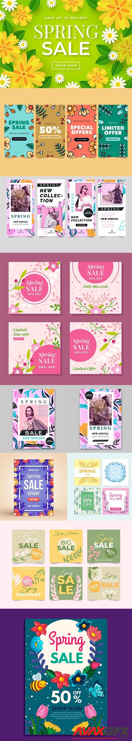 Hand-drawn Spring Sale Vector Collection vol 3