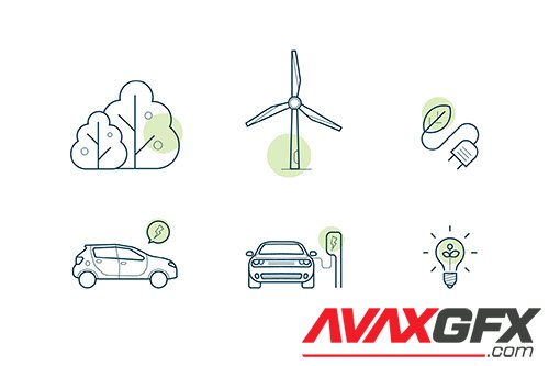 Set of icons about green energy and electric cars