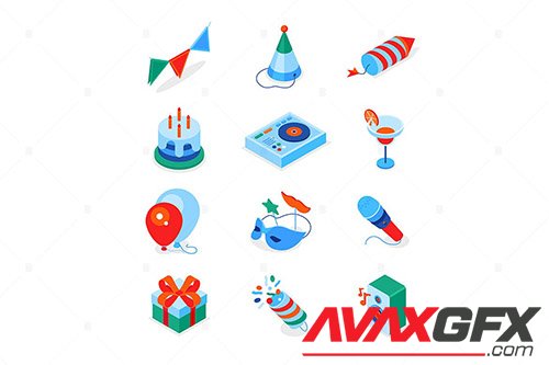 Birthday party - modern colorful isometric icons