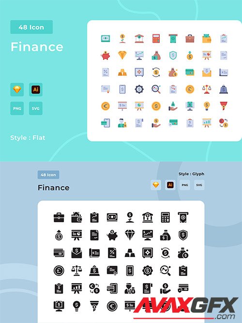 96 Finance Flat and Glyph Style Icon Pack