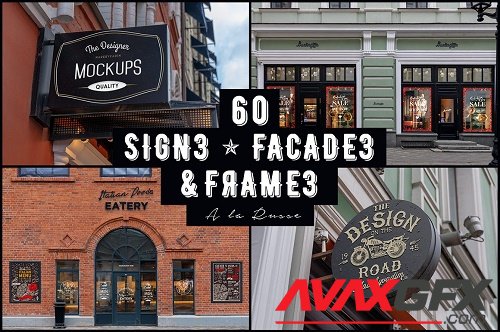 CreativeMarket - 60 Signs, Facades and Frames mockups 3655185