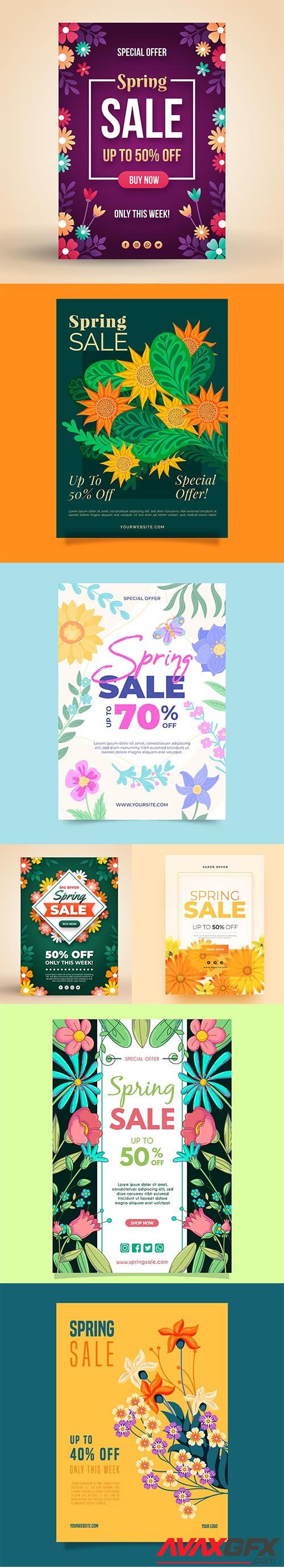 Pretty spring sale flyer template set