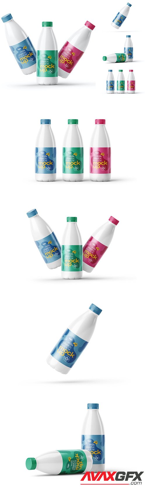 Plastic Milk Bottle Label Mockup Set