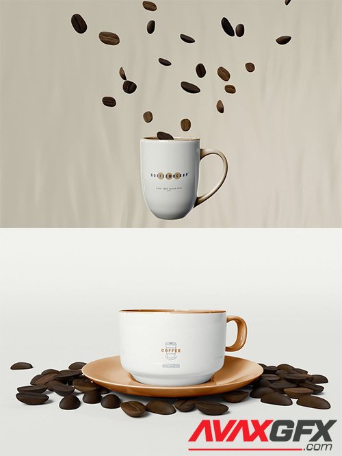 Coffee Mug Mockup with Coffee Beans