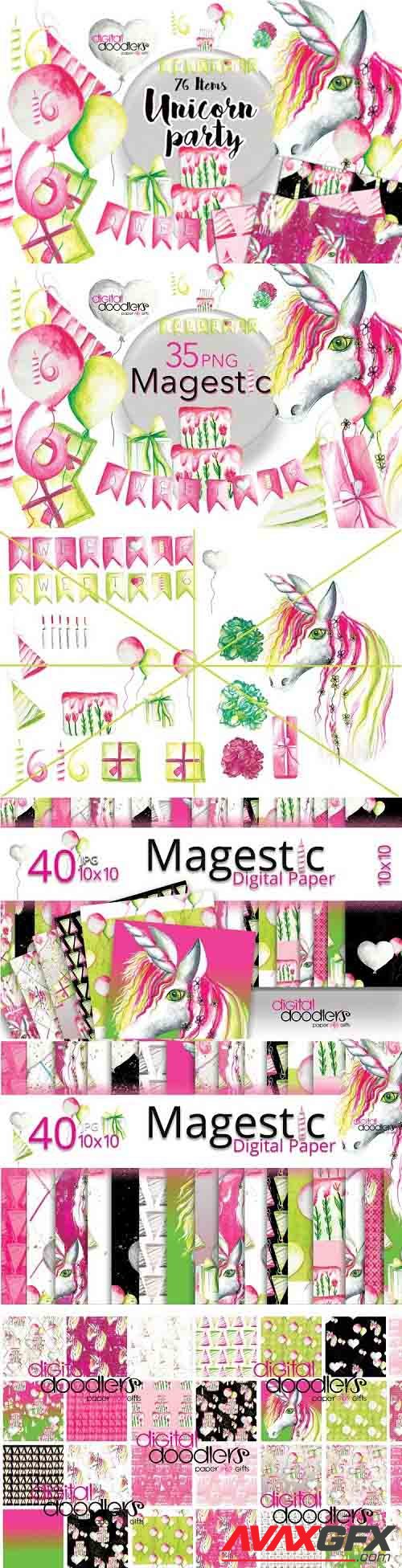 Magestic Unicorn Graphic Set -  Party Clipart and Digital Paper