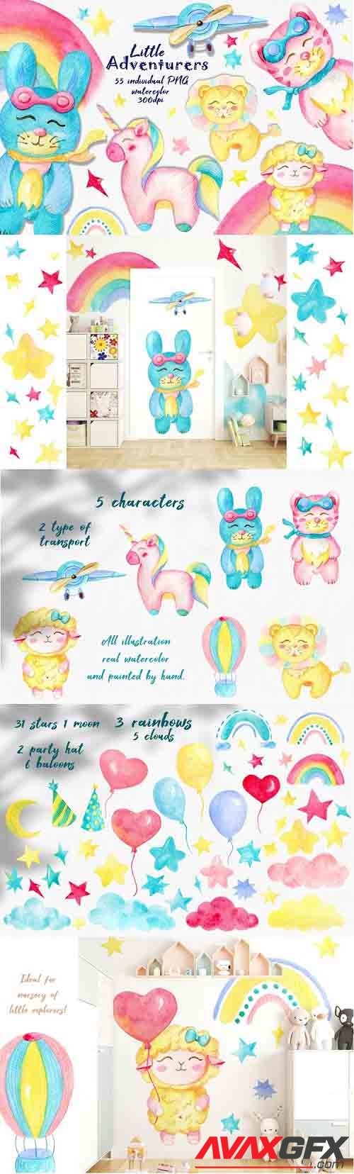 Watercolor kids clipart, Unicorn clipart, Cute Baby animals - 1249287