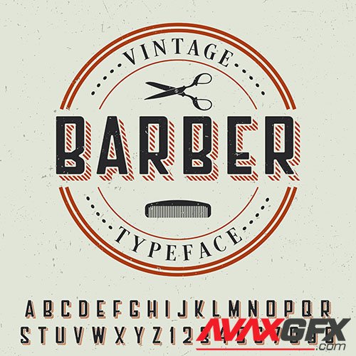 Barber vintage typeface poster with sample label design and letters