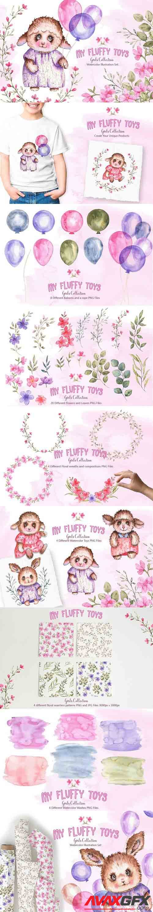 Watercolor Fluffy Toys Girls Set - 5956477