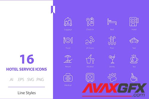 Hotel Services Icon Set Line Styles