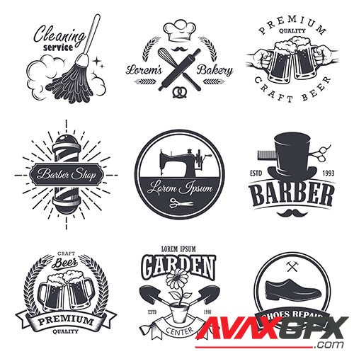 Vintage workshop emblems set