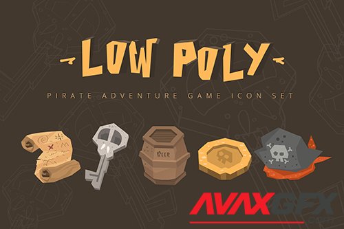 Low Poly Pirate Adventures Game Icon Set