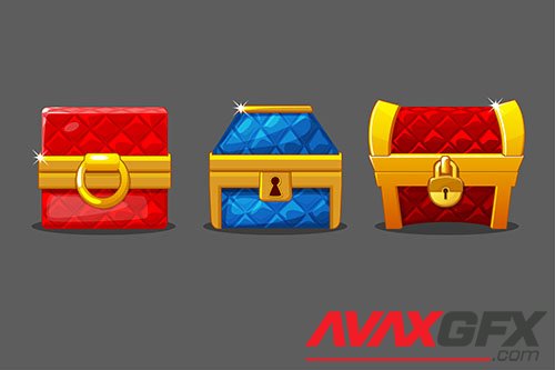 Set of chests different colored with locks