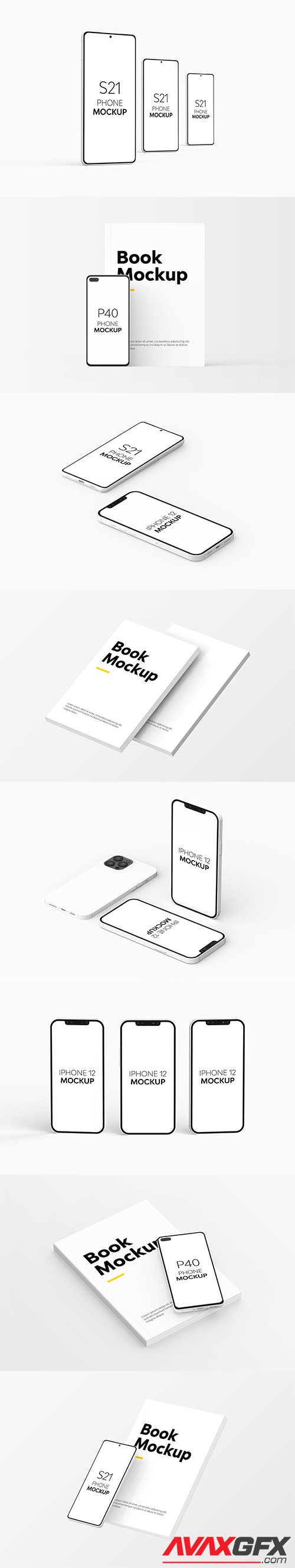 Book and S21 Phone, Iphone 12 Mockups