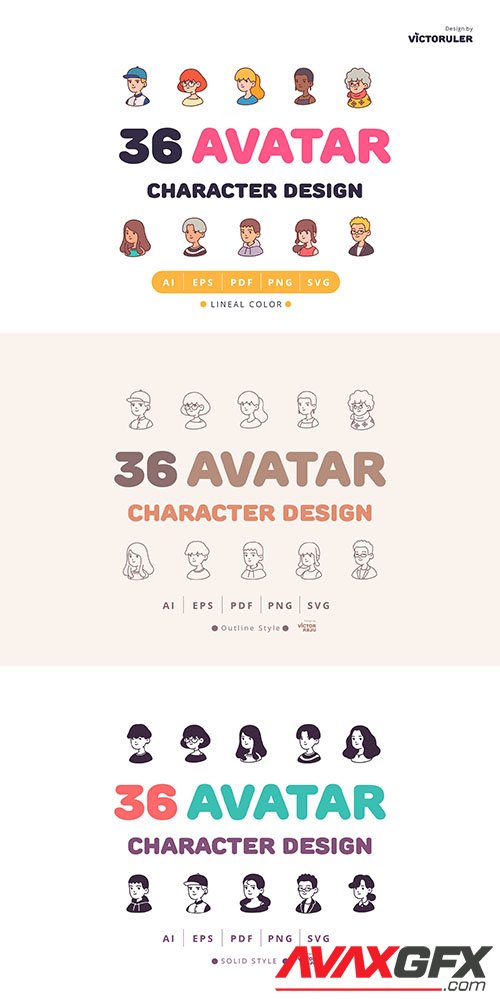 108 Avatar Character Design 3 Style Icons Pack