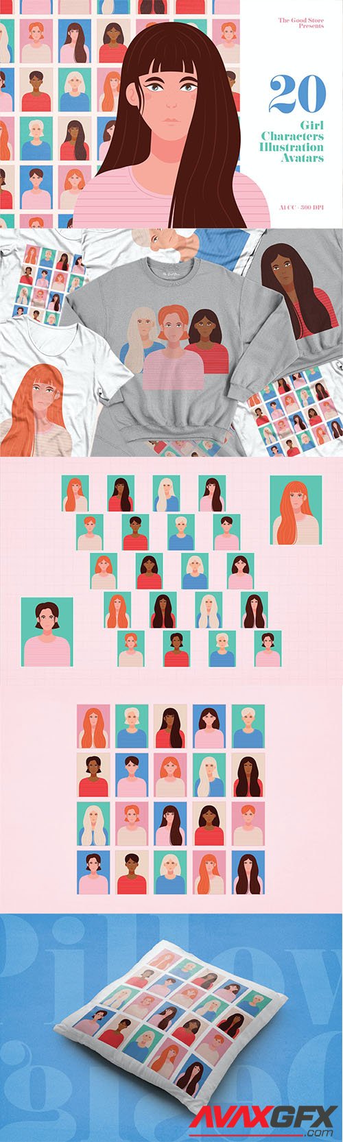 Girl Fashion Characters Vector Illustration Avatars