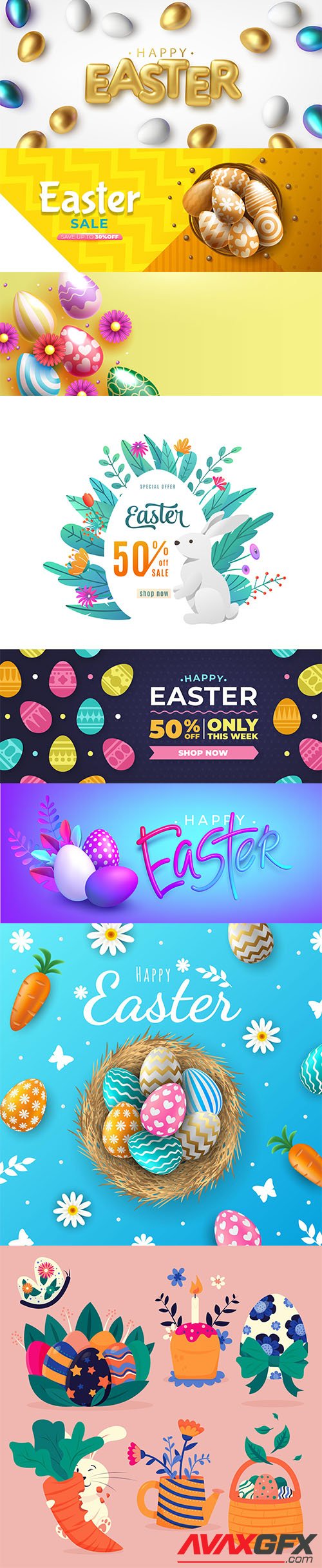 Hand-drawn cute easter illustrations and banner vol 4