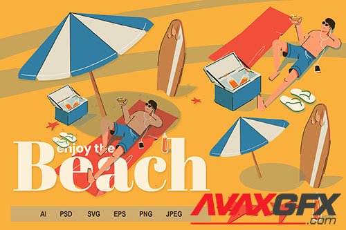 Go to the beach illustrations