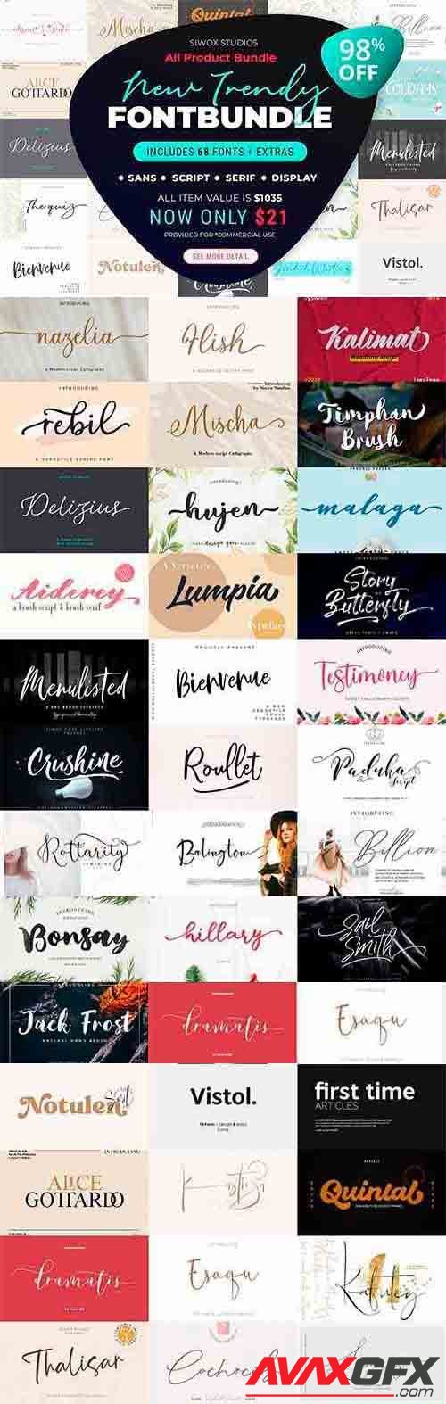 CreativeMarket - New Trendy Fonts Bundle + Extras 5956597 (Full Collection)