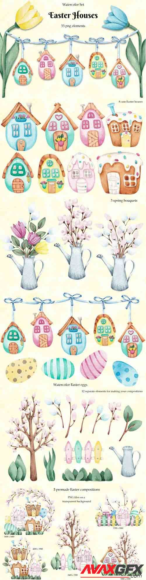 Watercolor Set "Easter Houses" - 1280650