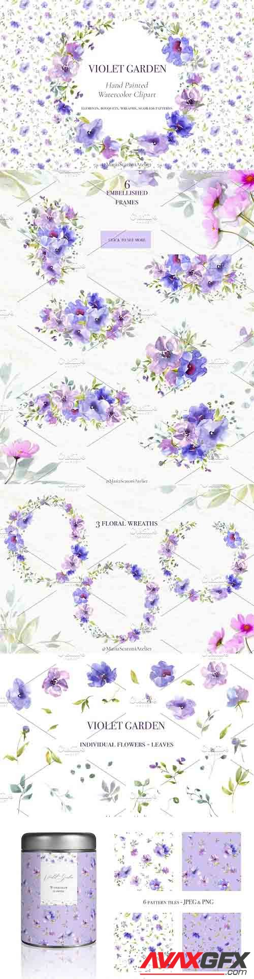Violet Garden - Watercolor Clipart - 6003134