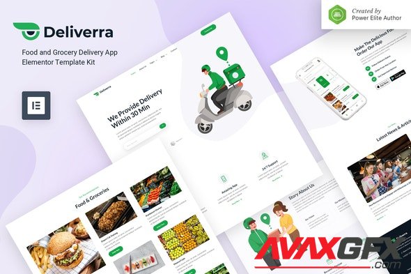 ThemeForest - Deliverra v1.0.0 - Food & Grocery Delivery App Elementor Template Kit - 31332473