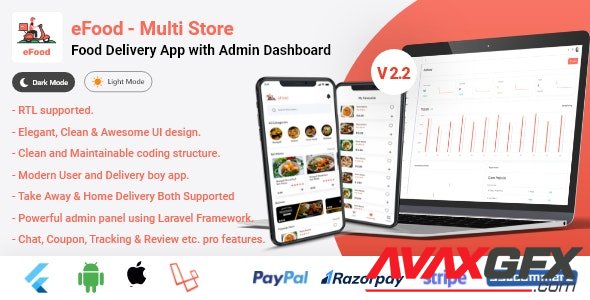 CodeCanyon - eFood v2.2 - Food Delivery App with Laravel Admin Panel + Delivery Man App - 30320338