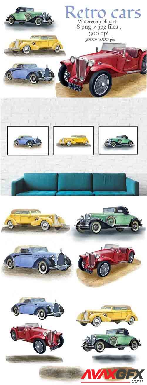 Retro cars watercolor clipart, vintage car .Fathers gift - 1225270