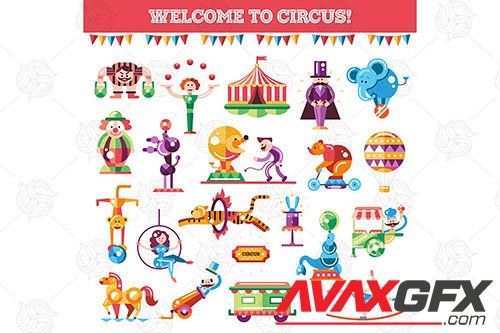 Welcome to circus - flat design style icons set