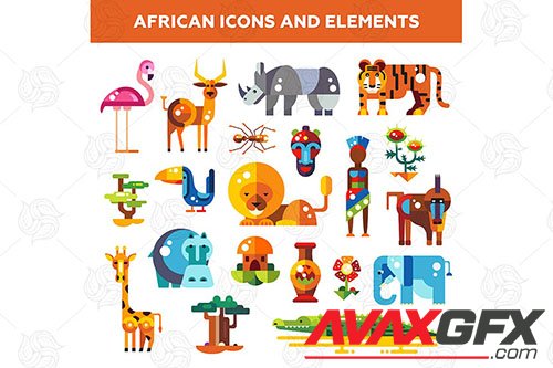 Africa - Flat Design Style Icons Set