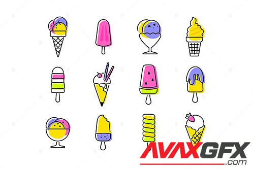Types of ice cream - line design style icons