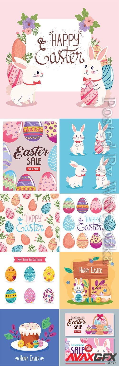 Happy easter lettering vector card with illustration