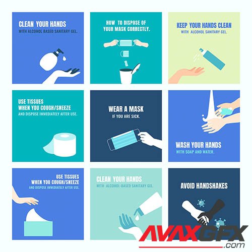Cleanliness and coronavirus awareness message set vector