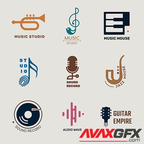 Editable flat music vector logo design set