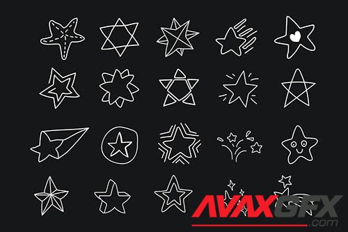 Hand drawn white star vectors collection