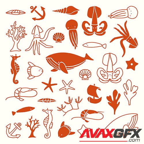 Underwater animal collection vector