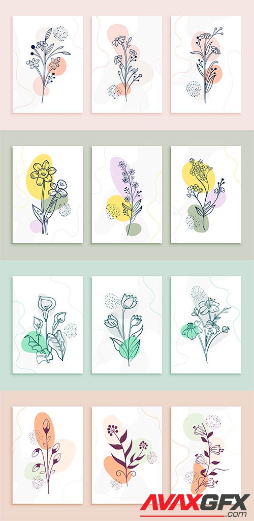 Flower line drawing posters set minimal botanic art