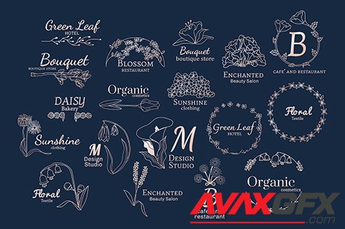 Floral feminine logo design set vector