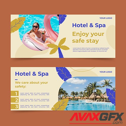 Organic flat hotel banner template with photo