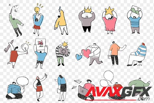 Cute colorful business png cartoon icons set