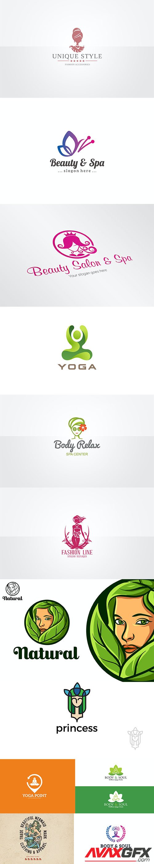 Collection of fashion, beauty salon and yoga logo template