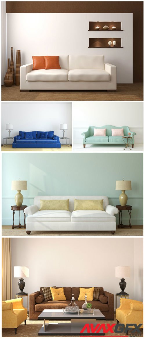 Sofas, modern interior stock photo
