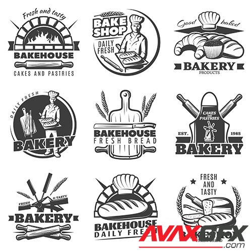 Vintage bakery emblems set