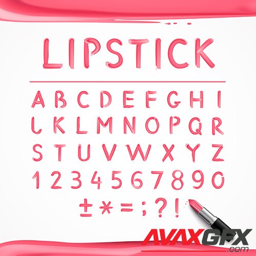 Pink red glossy english alphabet letters with lipstick