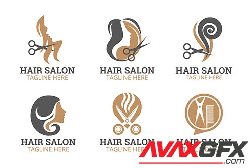 Flat hand drawn hair salon logo collection