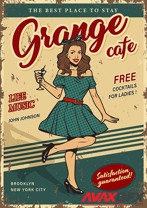Retro party colorful poster with pin up girl