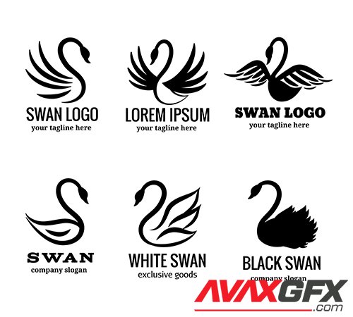 Swan logo set of white or black swan
