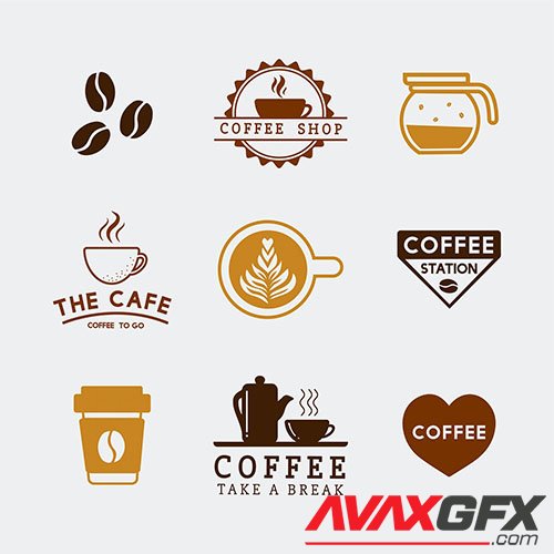 Set of coffee logo and coffee accessories vector