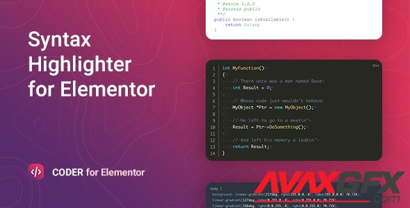 CodeCanyon - Coder v1.0.9 - Syntax Highlighter for Elementor - 26635267