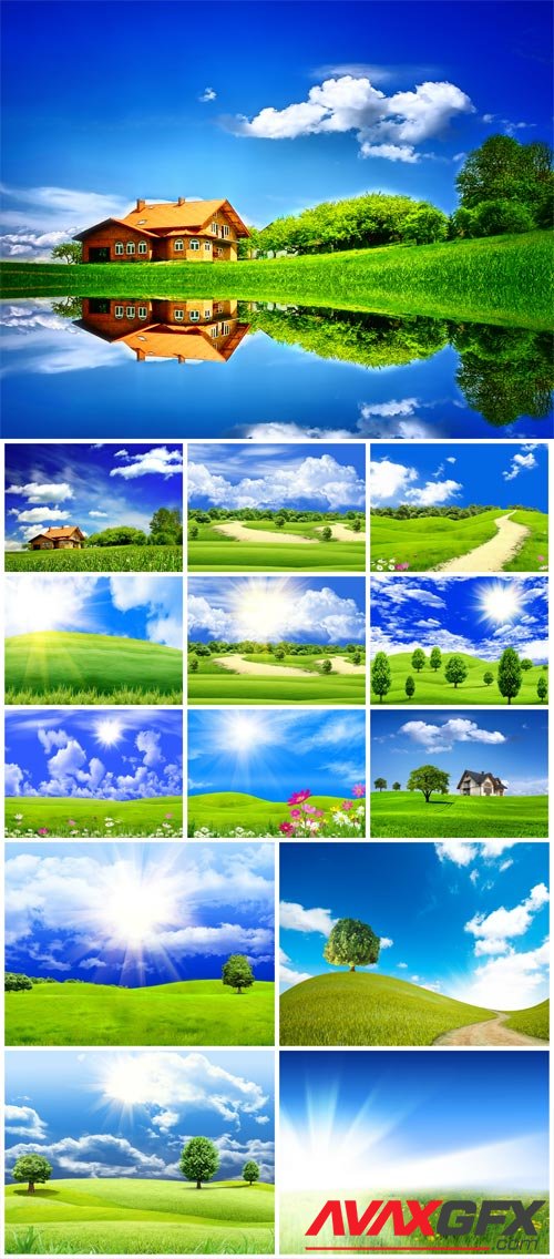 Beautiful nature, rivers and meadows with grass stock photo