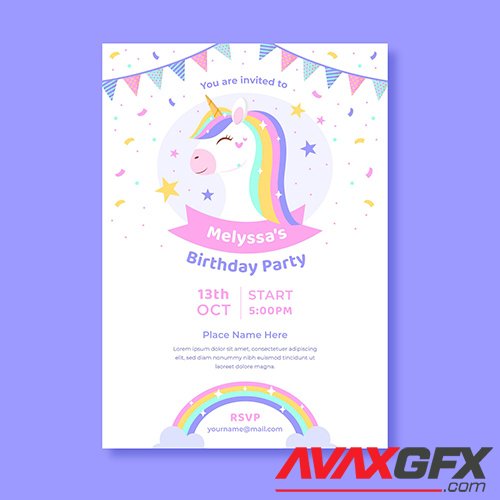 Unicorn birthday invitation flyer